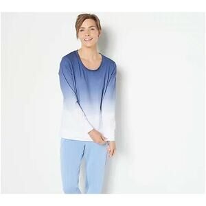 Fit 4 All Carrie Wightman Ombre Dye Knit Top XXS Blue White Long Sleeve QVC NWOT